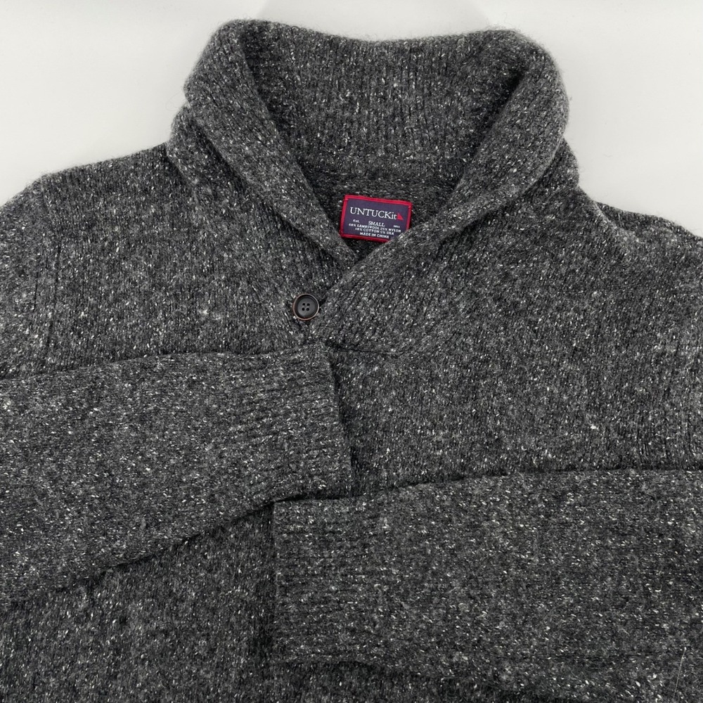 UNTUCKit Men's Small Gray Lambswool Silk Shawl Collar Button Sweater Pullover